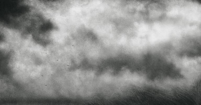 Sue Bryan, Beneath the Heavy Sky (Black & White Charcoal Landscape Drawing of Field & Sky), 2015